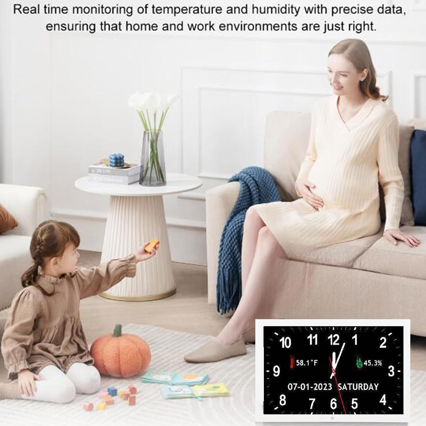 Tangxi 10 Inch Digital Smart Clock with Large Colorful Display, 12 Alarms Reminders Analog and Digital Time Date, for Bedside Table Wall Living Room