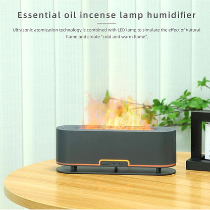 200ml Flame Humidifier with Simulated Flame, Colorful Light, Quiet Operation for Home Office (US Plug)(Gray Black)
