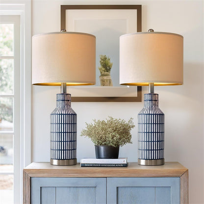 25 Inch Modern Ceramic Table Lamp with Linen Shade for Living Room Bedroom Farmhouse Nightstand Lamp Suitable for bedrooms, Living Rooms, Offices, Book(‎Washed White-1Pack)