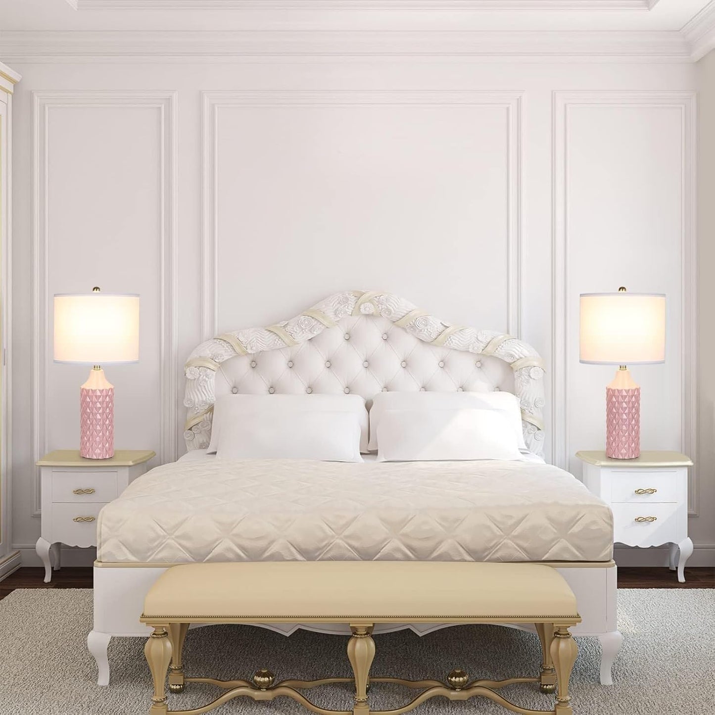 25 Inch Modern Ceramic Table Lamp 2 Pack, 3-Way Dimmable Light for Bedroom Living Room Side Table Lamp, Bulb Included Suitable for bedrooms, Living Rooms, Offices, Book(Black)