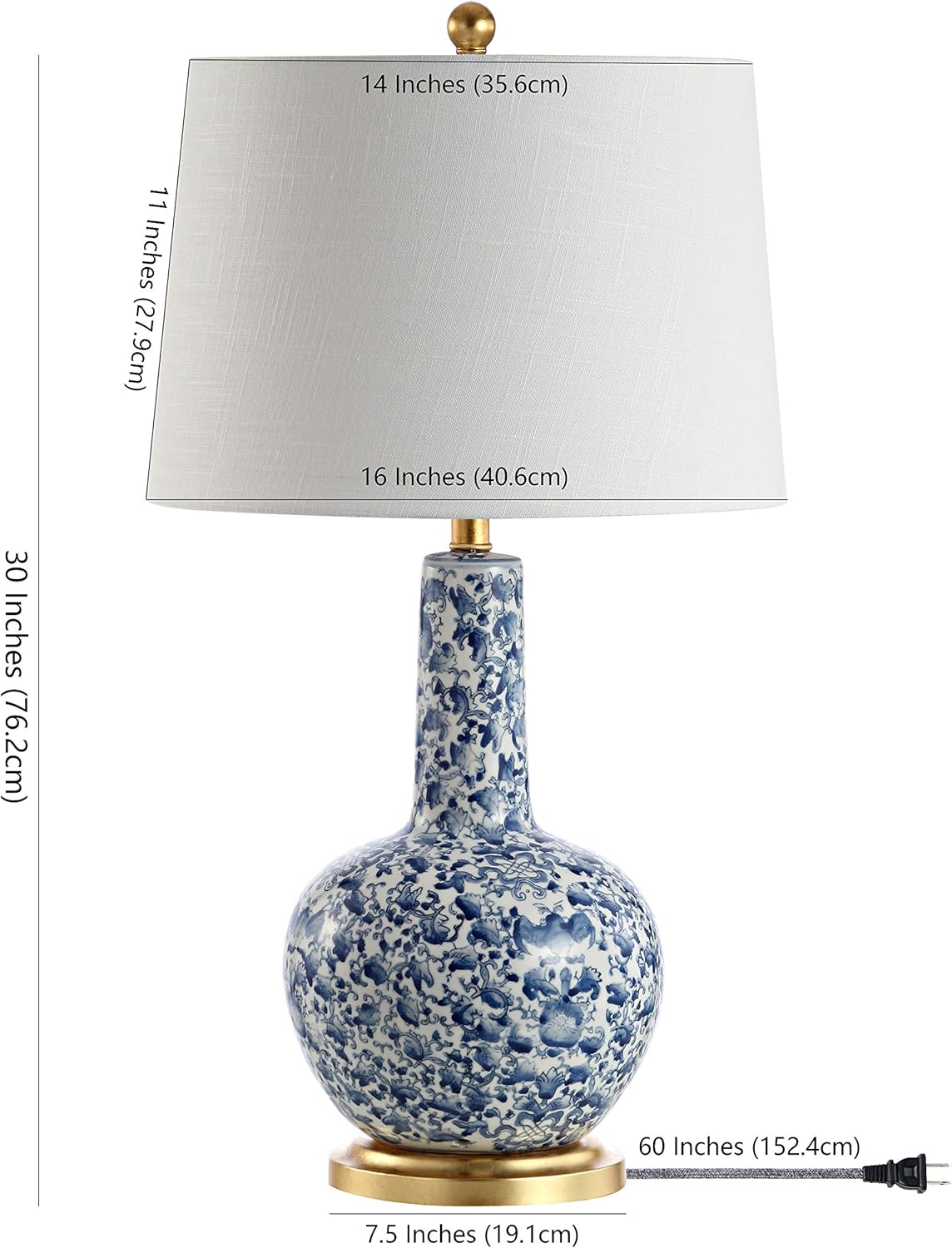 JONATHAN Y JYL5051A Chinois 30" Ceramic/Iron Classic Cottage LED Table Lamp Classic,Cottage,Glam,Traditional for Bedroom, Living Room, Office, College Dorm, Coffee Table, Bookcase, Blue/White