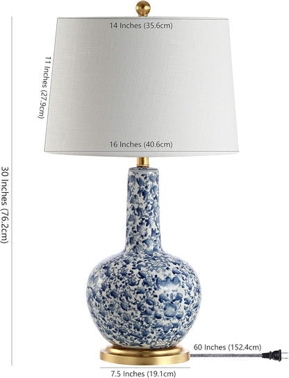 JONATHAN Y JYL5051A Chinois 30" Ceramic/Iron Classic Cottage LED Table Lamp Classic,Cottage,Glam,Traditional for Bedroom, Living Room, Office, College Dorm, Coffee Table, Bookcase, Blue/White
