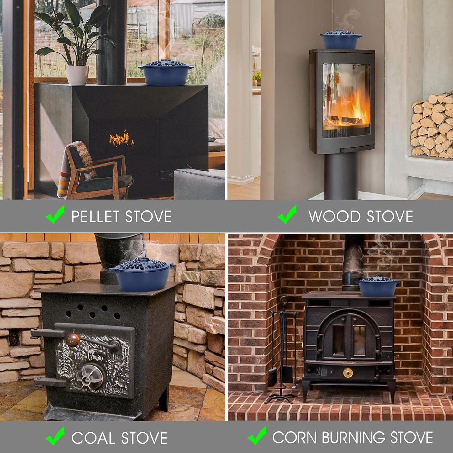 Wood Stove Steamer, Cast Iron Fireplace Humidifier, Indoor Humidifier for Home Heating, Black Bowl Fireplace Stove Covers Accessories Decorative, Matte Black Finish, Rust Resistant, 2.7 Quart Capacity