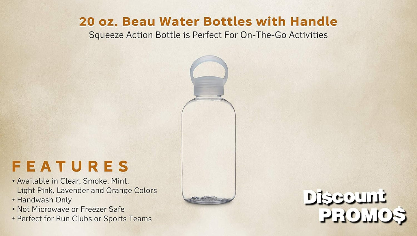 DISCOUNT PROMOS 10 Beau Water Bottles with Handle Set, 20 oz. - Flexi-Grip, Plastic, Drinkware - Clear