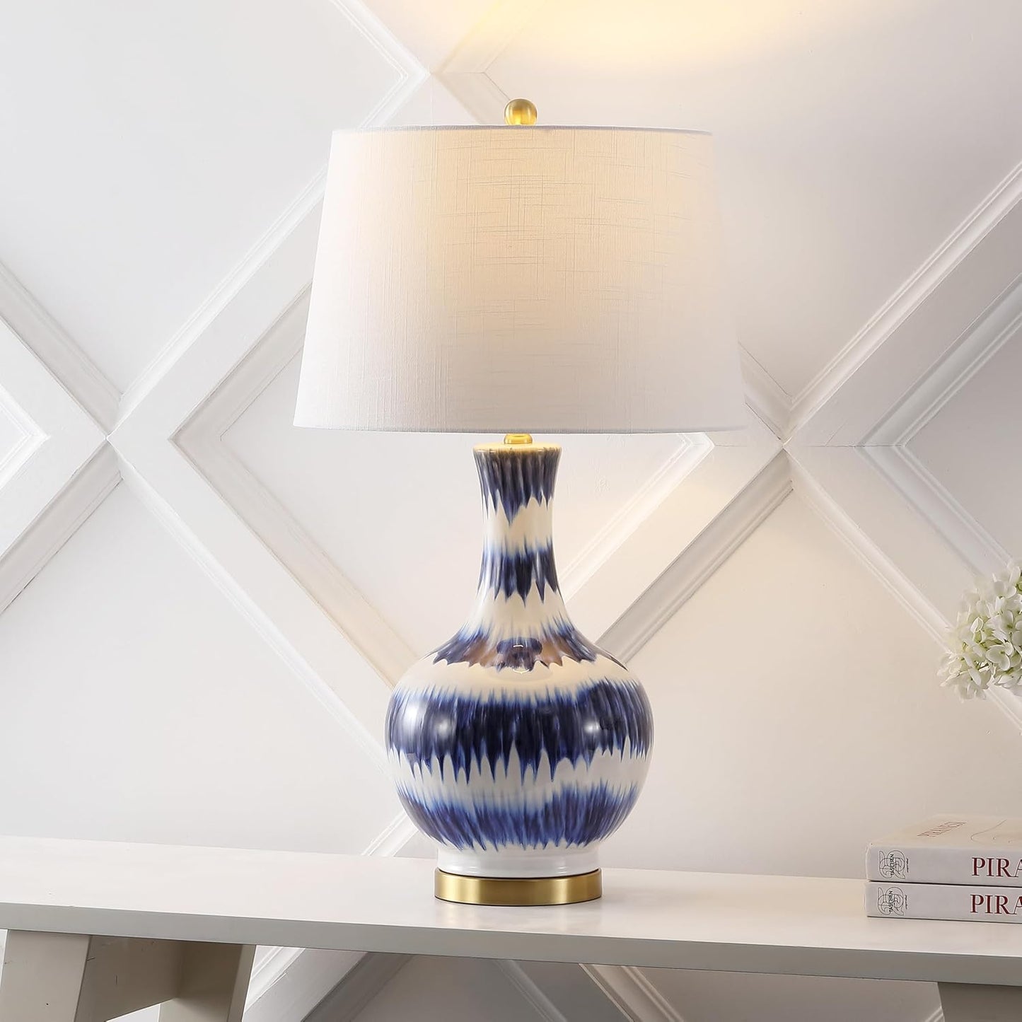 JONATHAN Y JYL3054A Tucker 30.5" Striped Ceramic/Metal LED Table Lamp Contemporary Transitional Bedside Desk Nightstand Lamp for Bedroom Living Room Office College Bookcase LED Bulb Included, Green