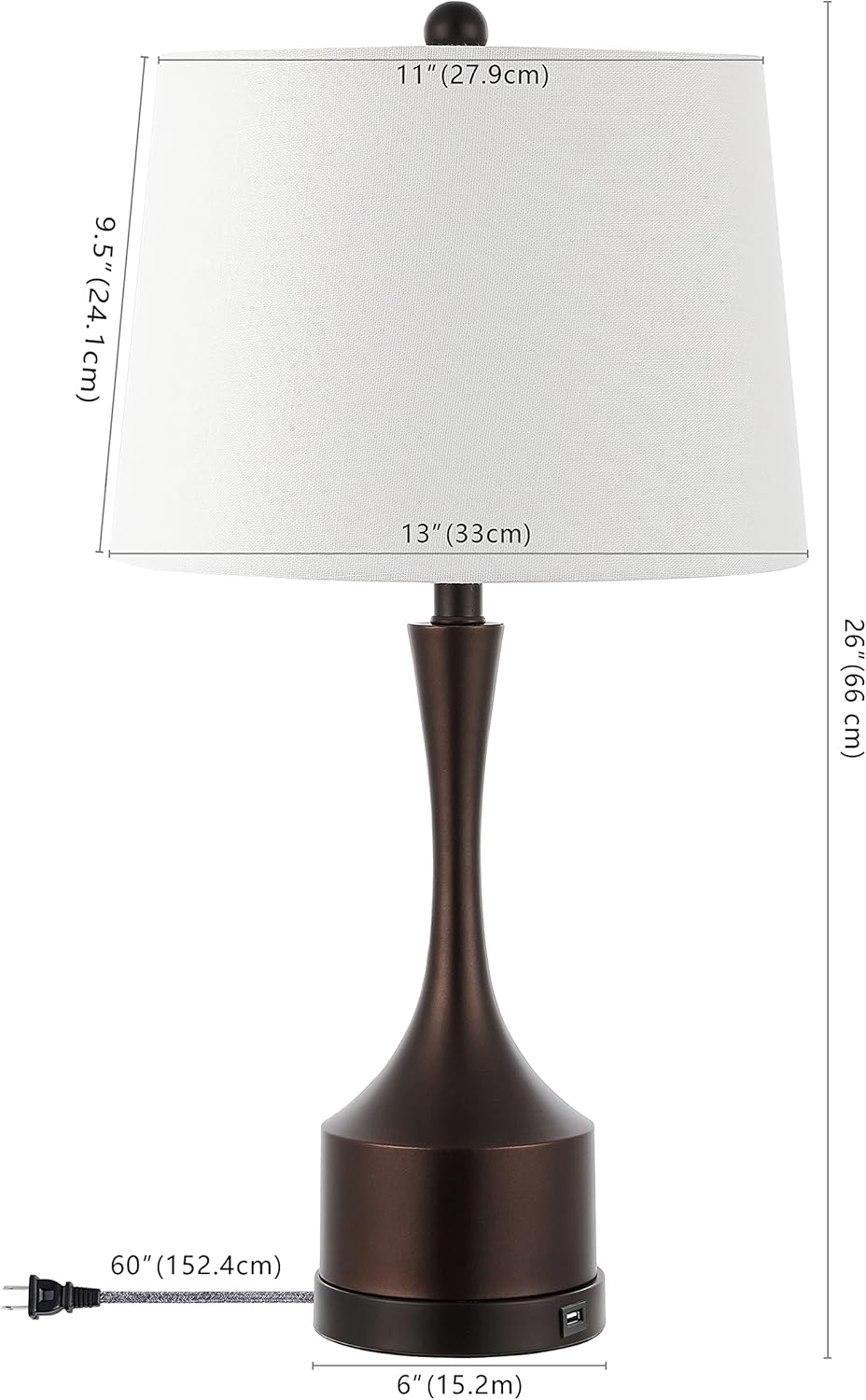 JONATHAN Y JYL4045C-SET2 Cooper 26" Farmhouse Iron LED Table Lamp with USB Charging Port Classic Bedside Desk Nightstand Lamp for Bedroom Living Room Office, Oil Rubbed Bronze (Set of 2)