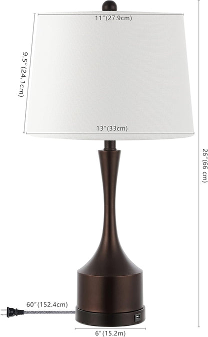 JONATHAN Y JYL4045C-SET2 Cooper 26" Farmhouse Iron LED Table Lamp with USB Charging Port Classic Bedside Desk Nightstand Lamp for Bedroom Living Room Office, Oil Rubbed Bronze (Set of 2)