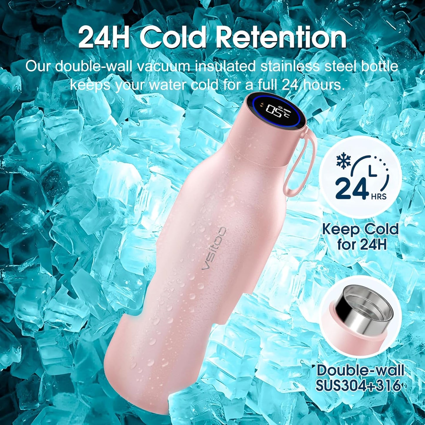 VSITOO Self-Cleaning Smart Water Bottle (pink, 15 Ounce)