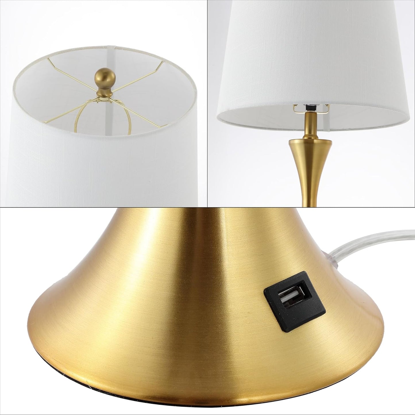 JONATHAN Y JYL6621A-SET2 Bennett 22.75" Modern Glam Iron Hourglass LED Table Lamp with USB Charging Port Minimalist, Designer, Contemporary, Office, Living Room, Dining Room, Bedroom, Brass Gold
