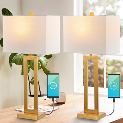 JONATHAN Y JYL1126A-SET2 Sabrina 28.5" Vintage Industrial Iron LED Table Lamp with Pull-Chain and USB Charging Port Mid-Century, Minimalist Bedside Desk Nightstand Lamp, Brass Gold (Set of 2)