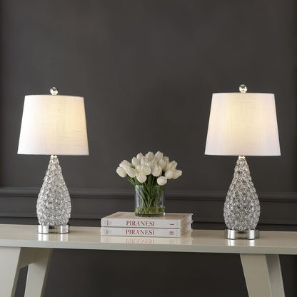 JONATHAN Y JYL1110A-SET2 Lily 22.25" Midcentury Modern Iron LED Table Lamp with USB Charging Port Contemporary Bedside Desk Nightstand Lamp for Bedroom Living Room, Clear (Set of 2)