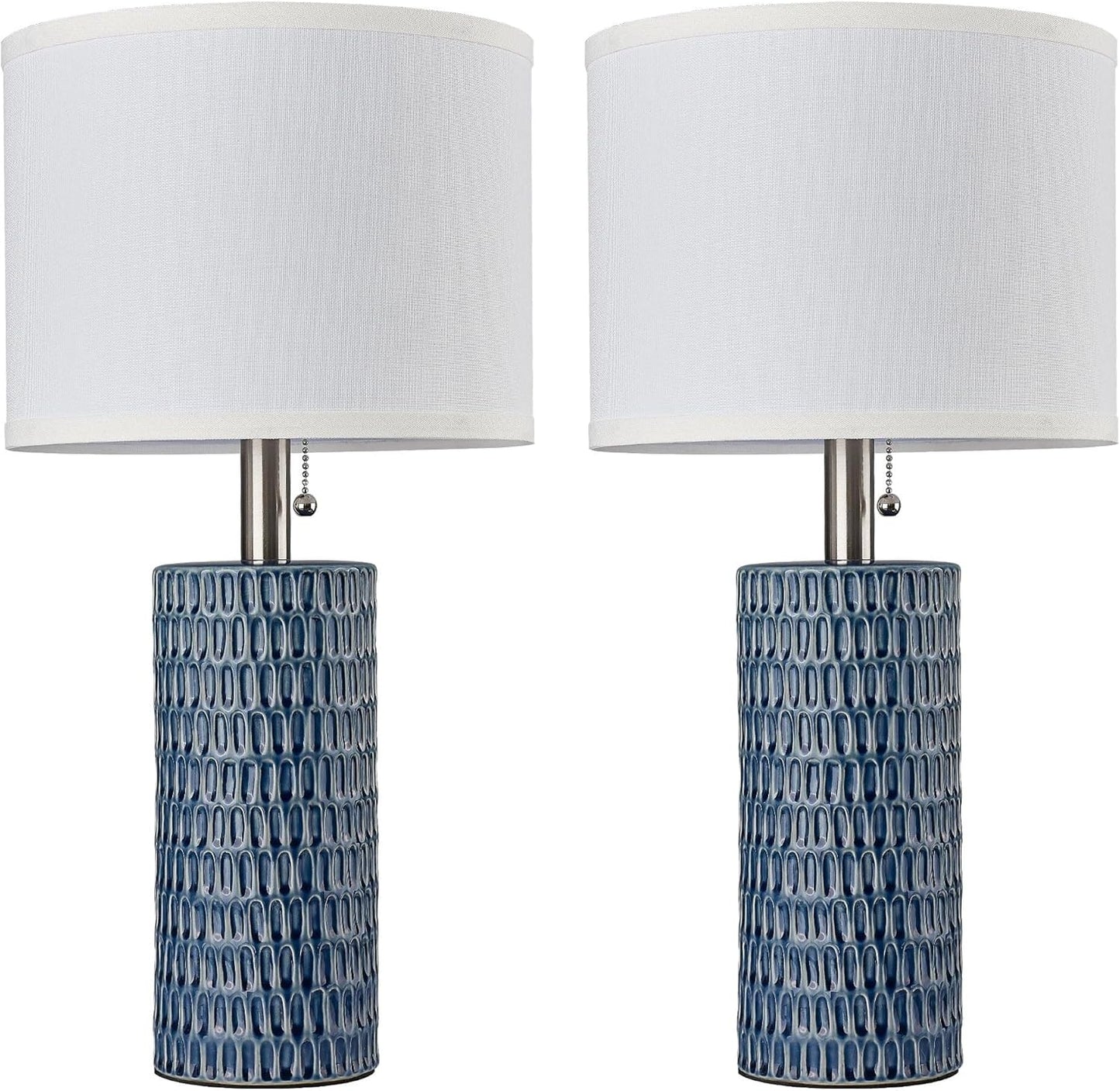 20 Inch Modern Ceramic Table Lamp 2 Pack with White Fabric Shade for Bedroom, Living Room, Nightstand Lamp Suitable for bedrooms, Living Rooms, Offices, Book(20" Dark Blue-2Pack)