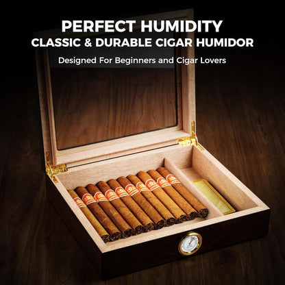 Woodronic Monogrammed Cigar Humidor, Custom Cigar Case with Hygrometer and Humidifier, Spanish Cedar Lining and Divider, Cigar Accessories, Customized Gift for Men, Holds 25 Cigars