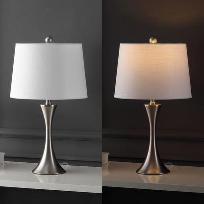 JONATHAN Y JYL6621A-SET2 Bennett 22.75" Modern Glam Iron Hourglass LED Table Lamp with USB Charging Port Minimalist, Designer, Contemporary, Office, Living Room, Dining Room, Bedroom, Brass Gold