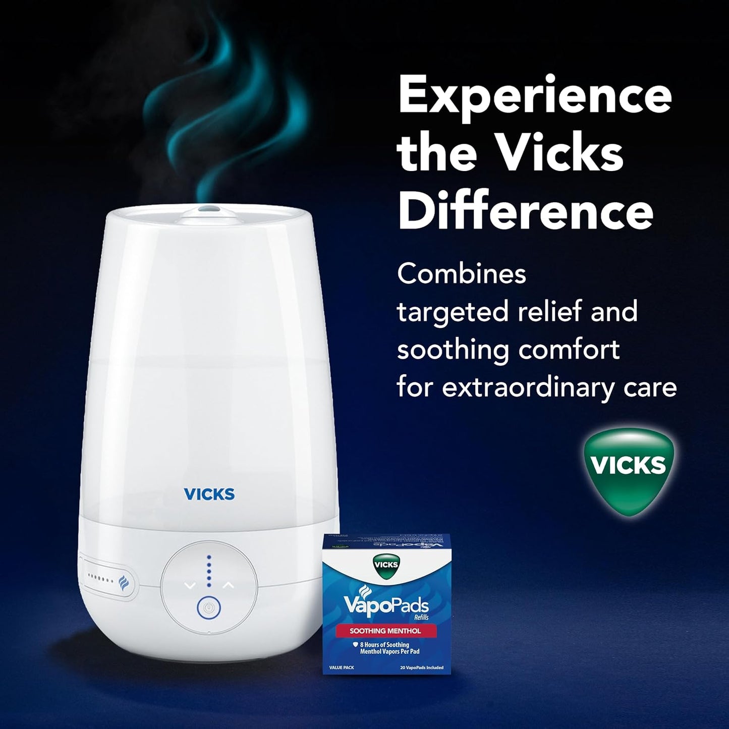 Vicks FilterFree Plus Cool Mist Plus Humidifier (VUL565), Medium Room –Filter-Free Cool Mist Humidifier for Baby, Kids and Adult Rooms, Works with Vicks VapoPads