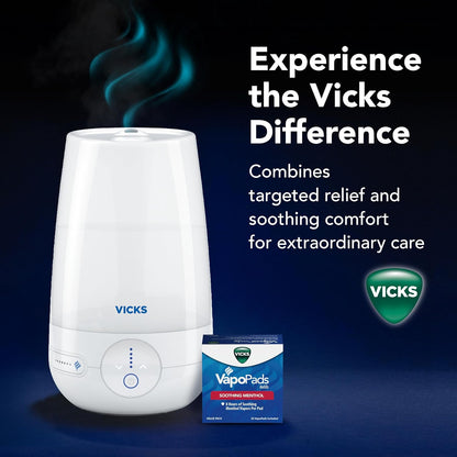 Vicks FilterFree Plus Cool Mist Plus Humidifier (VUL565), Medium Room –Filter-Free Cool Mist Humidifier for Baby, Kids and Adult Rooms, Works with Vicks VapoPads