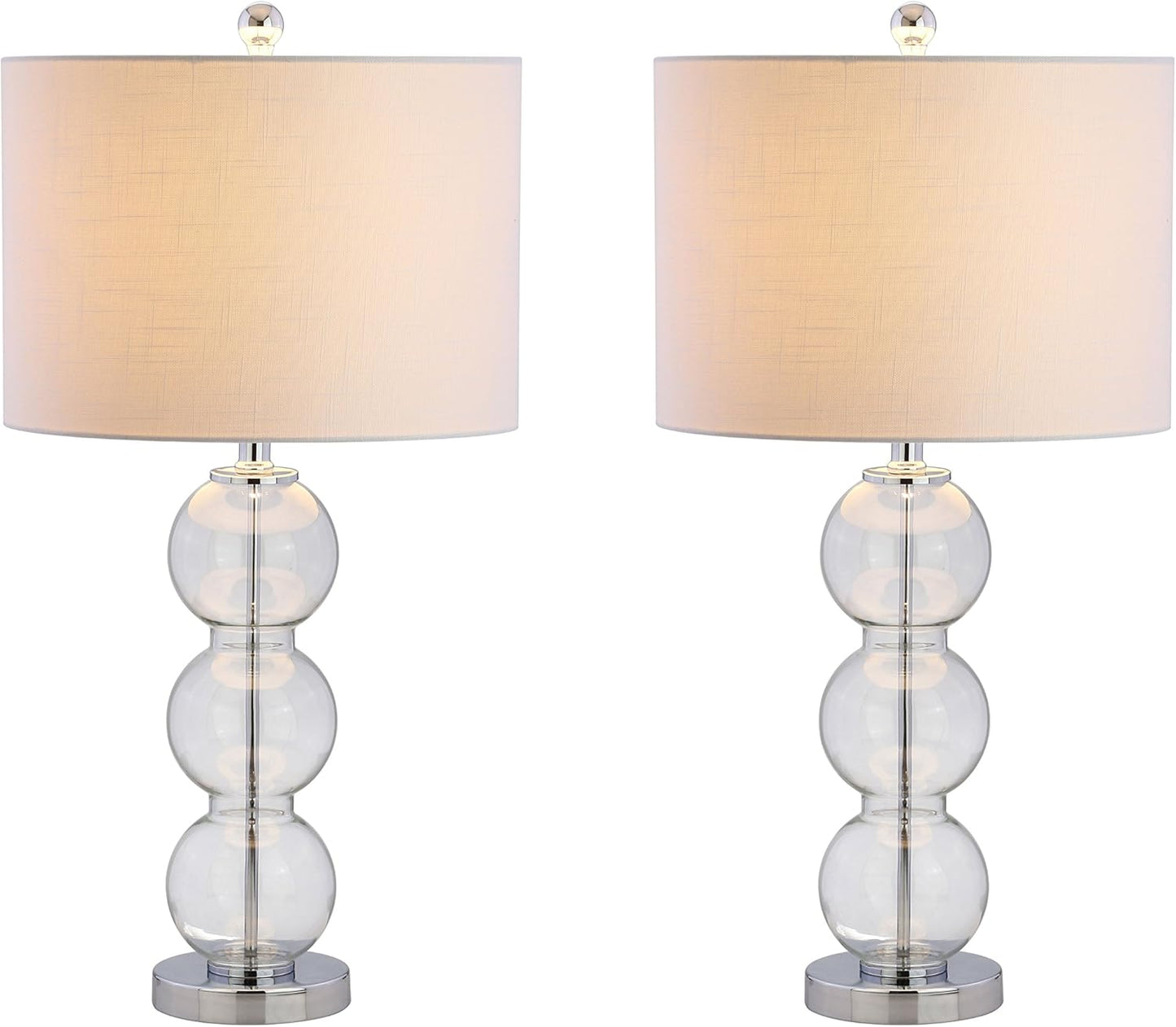 JONATHAN Y JYL1070A-SET2 Set of 2 Table Lamps Bella 27" Glass Triple-Sphere LED Table Lamp Contemporary Bedside Desk Nightstand Lamp for Bedroom Living Room Office College Bookcase, Clear/Brass