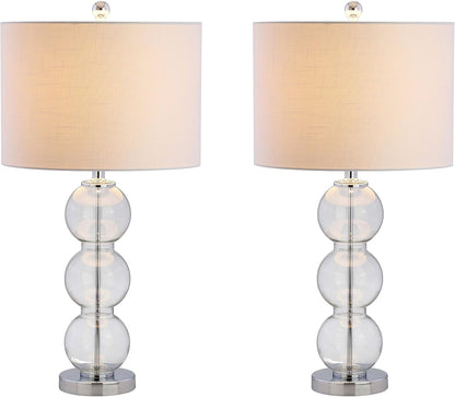 JONATHAN Y JYL1070A-SET2 Set of 2 Table Lamps Bella 27" Glass Triple-Sphere LED Table Lamp Contemporary Bedside Desk Nightstand Lamp for Bedroom Living Room Office College Bookcase, Clear/Brass