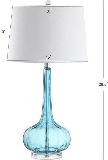 JONATHAN Y JYL1079B-SET2 Set of 2 Table Lamps Bette 28.5" Glass Teardrop LED Table Lamp Contemporary Bedside Desk Nightstand Lamp for Bedroom Living Room Office College Bookcase, Aqua