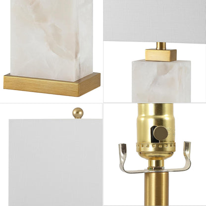 JONATHAN Y JYL6201A Elizabeth 27.5" Alabaster LED Table Lamp Coastal Contemporary Bedside Desk Nightstand Lamp for Bedroom Living Room Office College Bookcase LED Bulb Included, White/Gold Leaf
