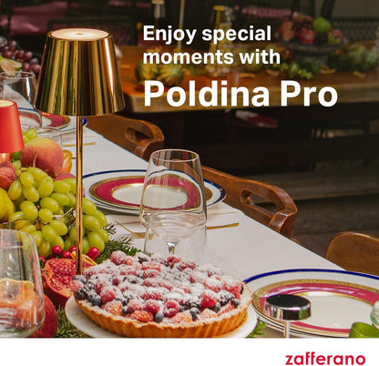 Zafferano, Poldina Pro Lamp, Rechargeable Cordless Table Lamp with Touch Controls, Suitable for Indoor and Outdoor, Dimmer, 2200-3000 K, Height 14.9 Inches, White Color