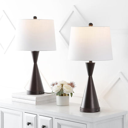 JONATHAN Y JYL4046C-SET2 Colton 26" Farmhouse Iron LED Table Lamp with USB Charging Port Classic Bedside Desk Nightstand Lamp for Bedroom Living Room Office, Oil Rubbed Bronze (Set of 2)