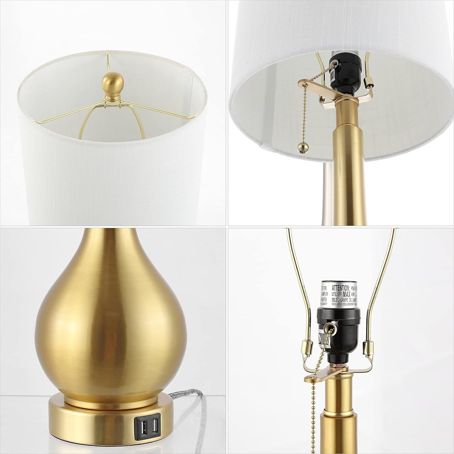 JONATHAN Y JYL1127A-SET2 Tyler 24" Gourd Iron LED Table Lamp, Pull-Chain, Dual USB Charging Port, Farmhouse, Classic, Modern, Traditional for Bedroom, Living Room, Office, Oil Rubbed Bronze, Set of 2