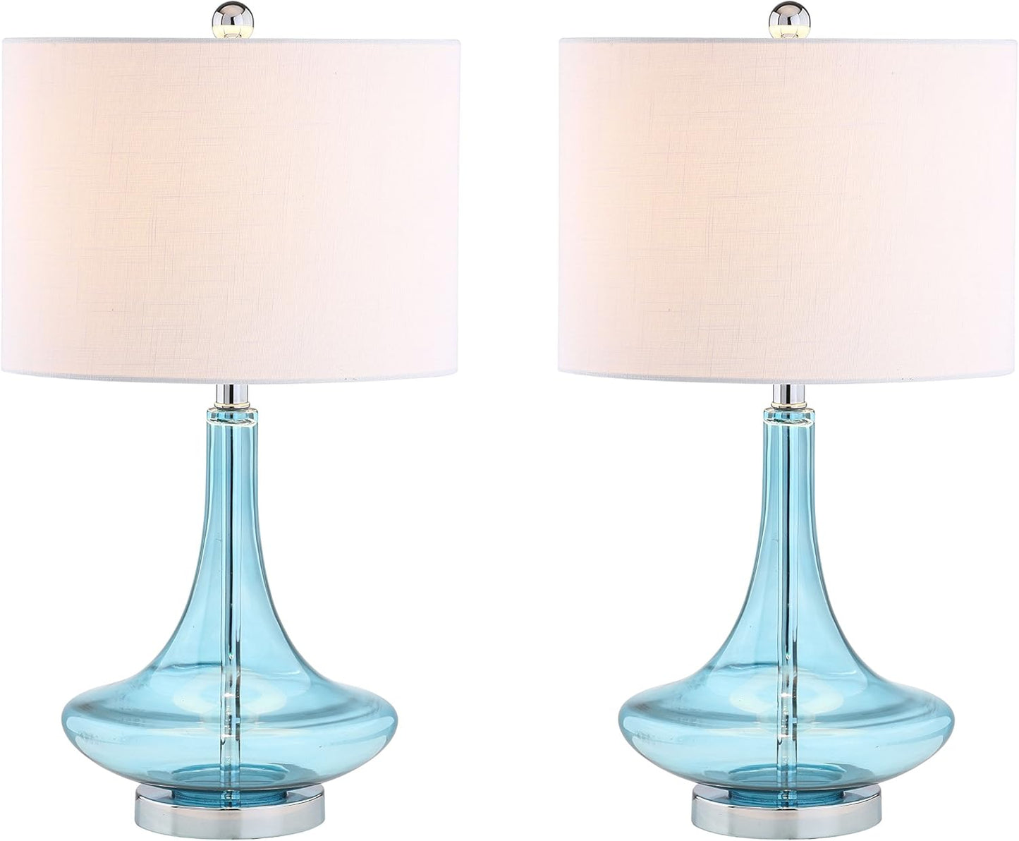 JONATHAN Y JYL1081C-SET2 Set of 2 Table Lamps Cecile 25.5" Glass Teardrop LED Table Lamp Contemporary Bedside Desk Nightstand Lamp for Bedroom Living Room Office College Bookcase, Clear