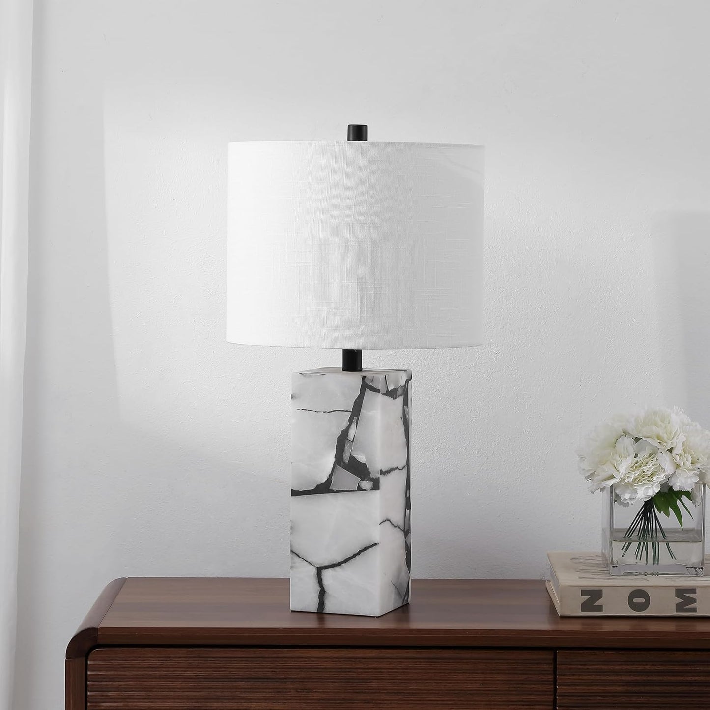 JONATHAN Y JYL6201A Elizabeth 27.5" Alabaster LED Table Lamp Coastal Contemporary Bedside Desk Nightstand Lamp for Bedroom Living Room Office College Bookcase LED Bulb Included, White/Gold Leaf