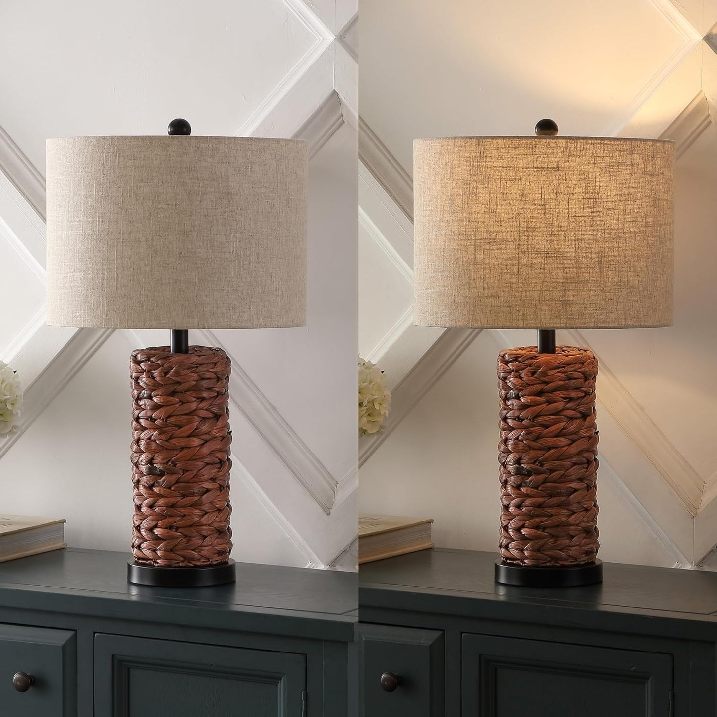 JONATHAN Y JYL6502A-SET2 Set of 2 Table Lamps Elicia 25" Sea Grass LED Coastal for Bedroom, Living Room, Office, College Dorm, Coffee Table, Bookcase