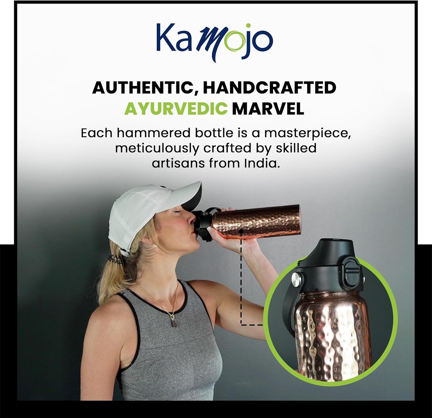 Copper Water Bottle for Drinking - Hammered 100% Pure Copper Tumbler with Leak Proof Lid, Removable Insulating Sleeve & Straw - Handcrafted Ayurvedic Cup for Water 32 fl oz