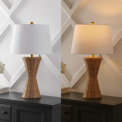 JONATHAN Y JYL4048A-SET2 Laura 27" Coastal Designer Iron/Rattan Wicker LED Table Lamp Bohemian, Style, Minimalist, Cottage, Transitional, Office, Living Room, Dining Room, Bedroom, Natural (Set of 2)