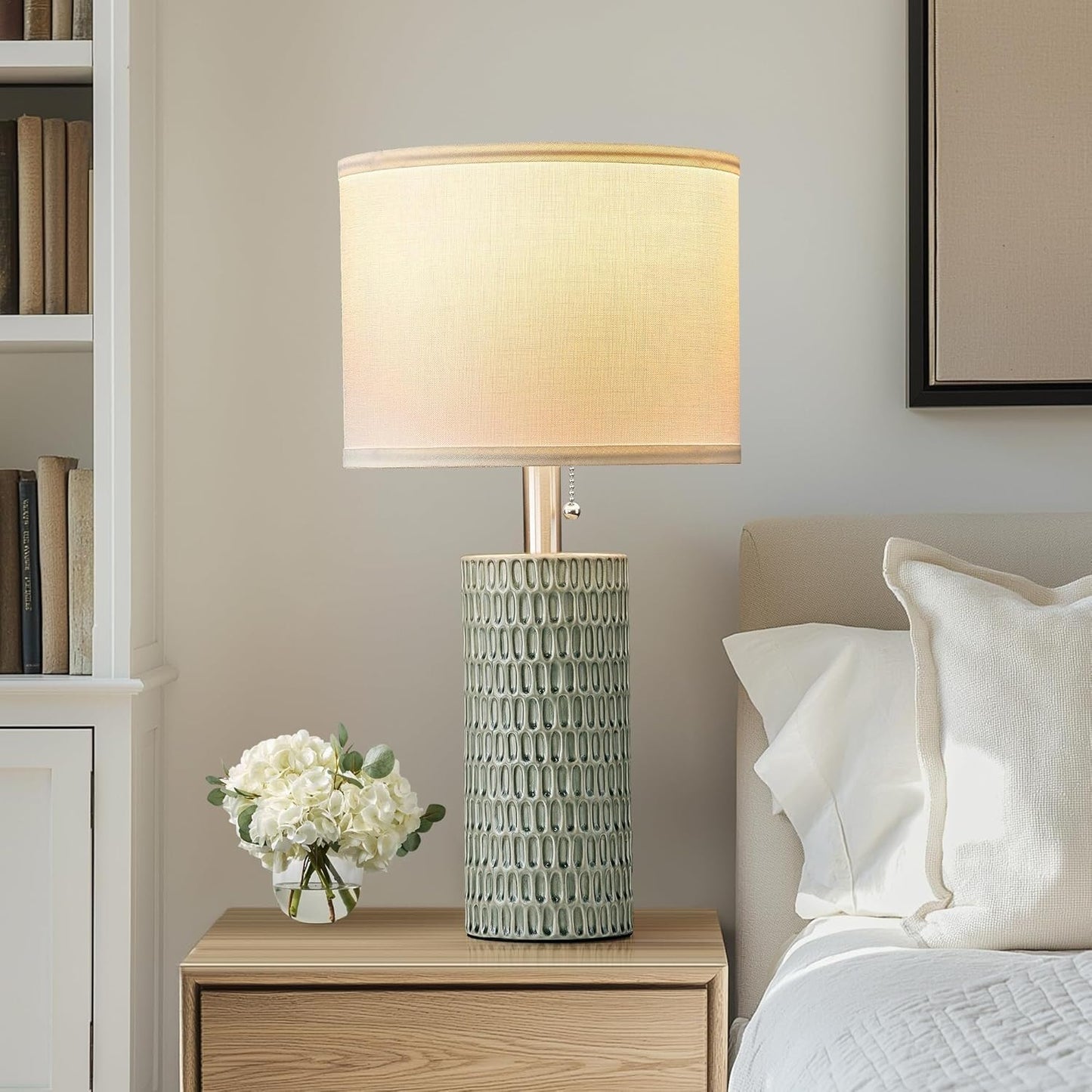 20 Inch Modern Ceramic Table Lamp 2 Pack with White Fabric Shade for Bedroom, Living Room, Nightstand Lamp Suitable for bedrooms, Living Rooms, Offices, Book(20" Dark Blue-2Pack)