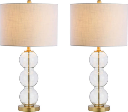 JONATHAN Y JYL1070A-SET2 Set of 2 Table Lamps Bella 27" Glass Triple-Sphere LED Table Lamp Contemporary Bedside Desk Nightstand Lamp for Bedroom Living Room Office College Bookcase, Clear/Brass