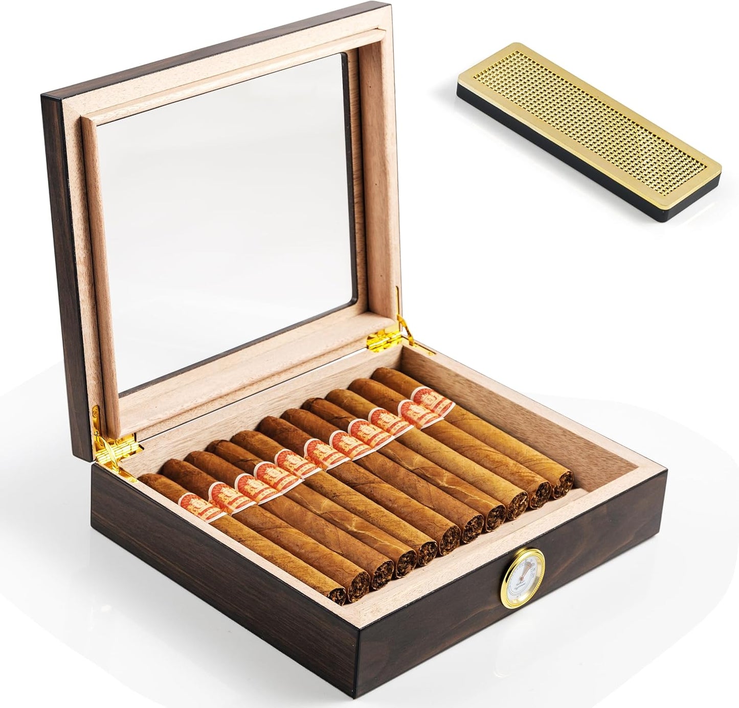 Woodronic Monogrammed Cigar Humidor, Custom Cigar Case with Hygrometer and Humidifier, Spanish Cedar Lining and Divider, Cigar Accessories, Customized Gift for Men, Holds 25 Cigars