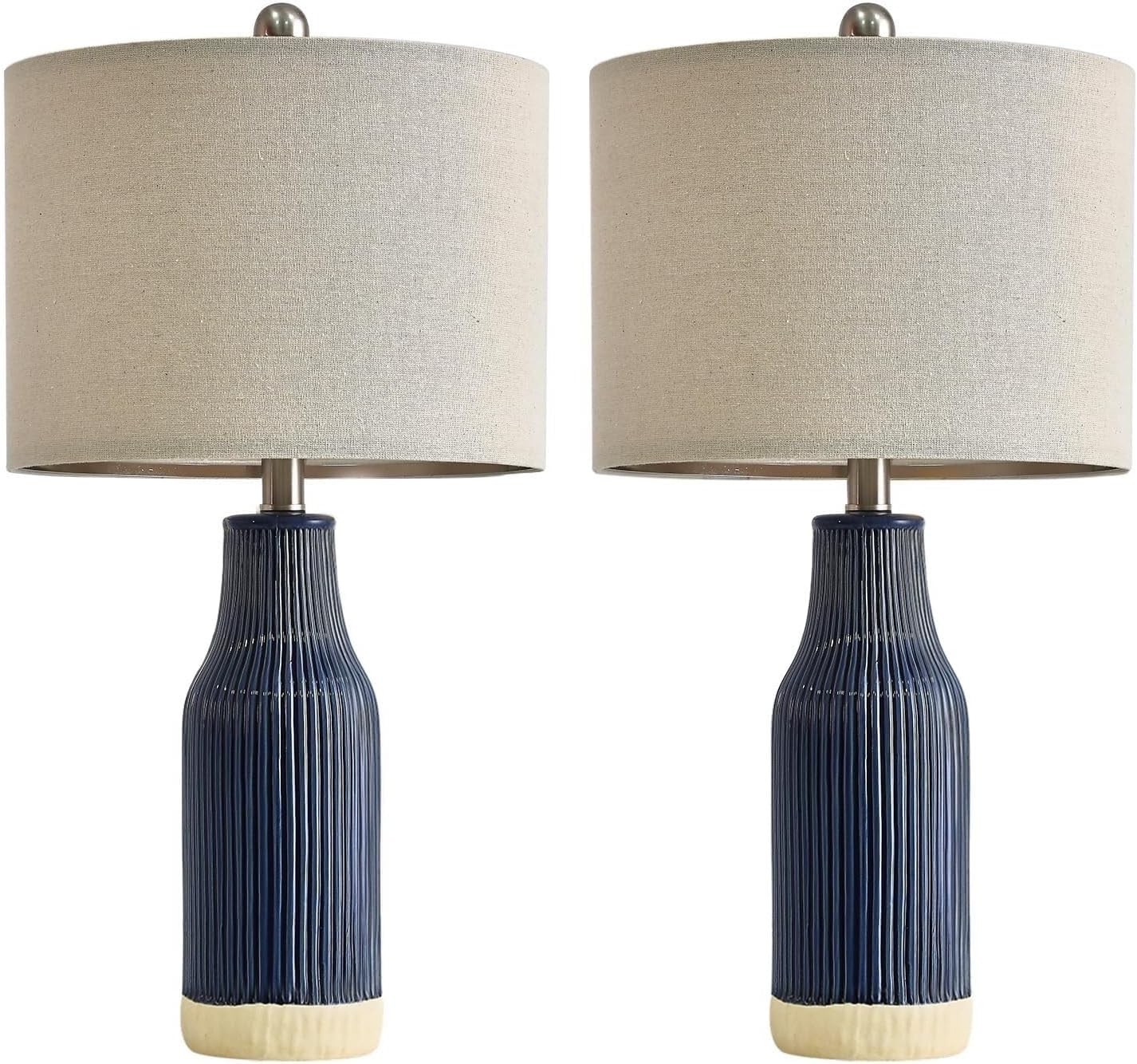 23.75 Inch Modern Ceramic Table Lamp 2 Pack for Living Room, Nightstand, Bedroom Lighting, Gift Suitable for bedrooms, Living Rooms, Offices, Book(Beige)