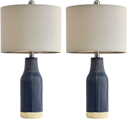 23.75 Inch Modern Ceramic Table Lamp 2 Pack for Living Room, Nightstand, Bedroom Lighting, Gift Suitable for bedrooms, Living Rooms, Offices, Book(Beige)