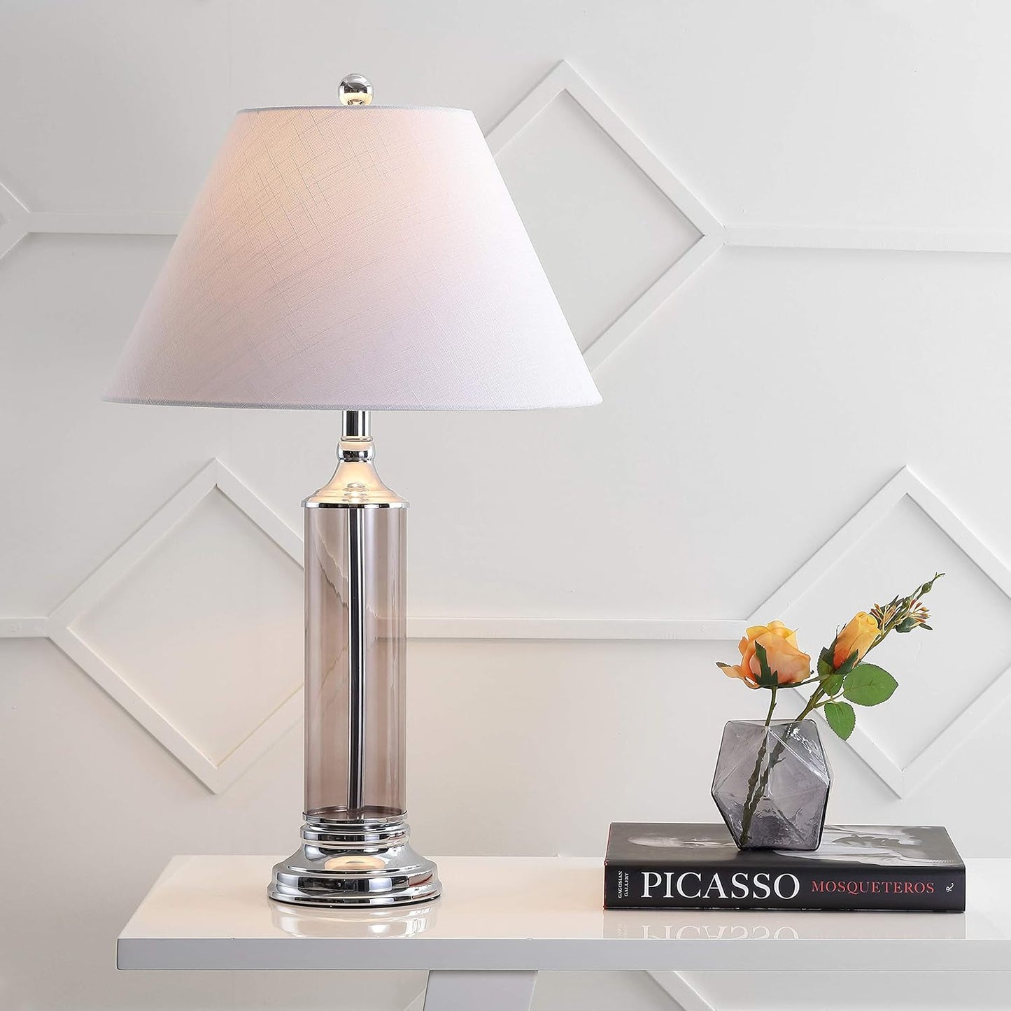 JONATHAN Y JYL4014B-SET2 Set of 2 Table Lamps Astor 29" Glass LED Table Lamp Contemporary Bedside Desk Nightstand Lamp for Bedroom Living Room Office College Bookcase, Smoked Gray