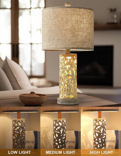 22" Dimmable Touch-Control Table Lamp 2-Pack with Night Light for Living Room, Bedroom, and Farmhouse Style, Bulb Included Suitable for bedrooms, Living Rooms, Offices, Book(White -2 Pack)