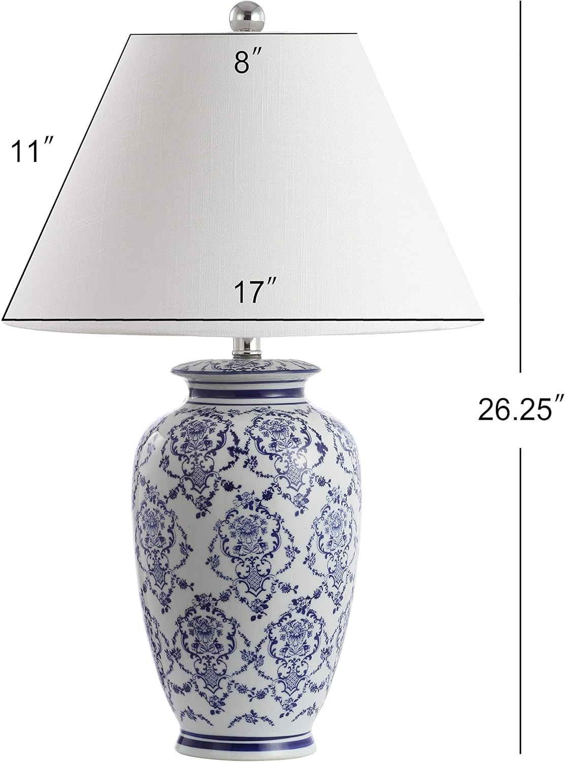 JONATHAN Y JYL8023A Juliana 26.25" Chinoiserie Ceramic LED Table Lamp Traditional Bedside Desk Nightstand Lamp for Bedroom Living Room Office College Bookcase LED Bulb Included, Blue/White