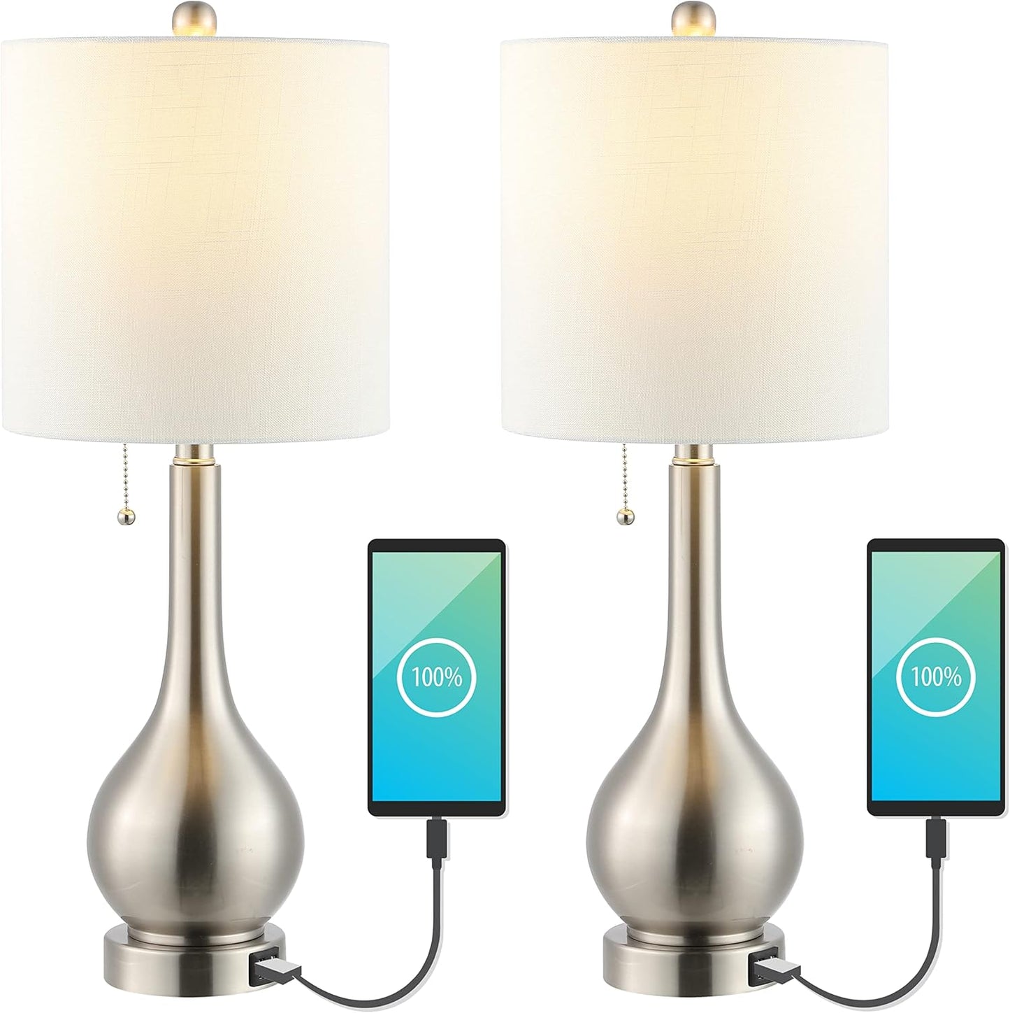 JONATHAN Y JYL1127A-SET2 Tyler 24" Gourd Iron LED Table Lamp, Pull-Chain, Dual USB Charging Port, Farmhouse, Classic, Modern, Traditional for Bedroom, Living Room, Office, Oil Rubbed Bronze, Set of 2