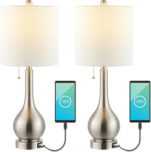 JONATHAN Y JYL1127A-SET2 Tyler 24" Gourd Iron LED Table Lamp, Pull-Chain, Dual USB Charging Port, Farmhouse, Classic, Modern, Traditional for Bedroom, Living Room, Office, Oil Rubbed Bronze, Set of 2