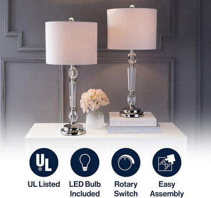 JONATHAN Y JYL2047A-SET2 Set of 2 Table Lamps Victoria 27" Crystal LED Table Lamp Modern Contemporary Bedside Desk Nightstand Lamp for Bedroom Living Room Office College Bookcase, Clear
