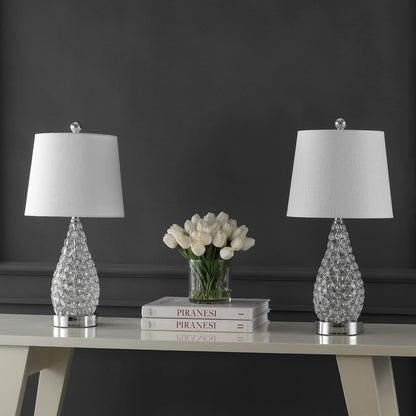 JONATHAN Y JYL1110A-SET2 Lily 22.25" Midcentury Modern Iron LED Table Lamp with USB Charging Port Contemporary Bedside Desk Nightstand Lamp for Bedroom Living Room, Clear (Set of 2)