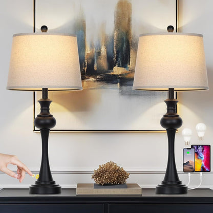 28.75" Modern Table Lamp with USB A+C and AC Outlet for Living Room, Bedroom, Nightstand, Coffee Table, 2 Bulbs Included Suitable for bedrooms, Living Rooms, Offices, Book(Gold)