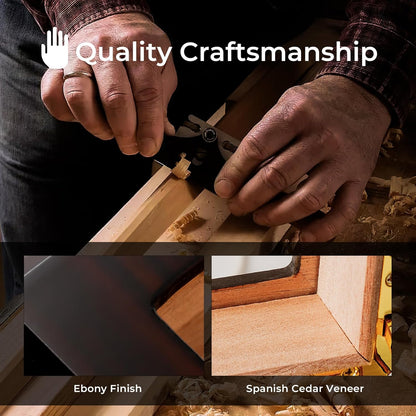 Woodronic Monogrammed Cigar Humidor, Custom Cigar Case with Hygrometer and Humidifier, Spanish Cedar Lining and Divider, Cigar Accessories, Customized Gift for Men, Holds 25 Cigars