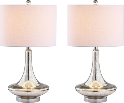 JONATHAN Y JYL1081C-SET2 Set of 2 Table Lamps Cecile 25.5" Glass Teardrop LED Table Lamp Contemporary Bedside Desk Nightstand Lamp for Bedroom Living Room Office College Bookcase, Clear