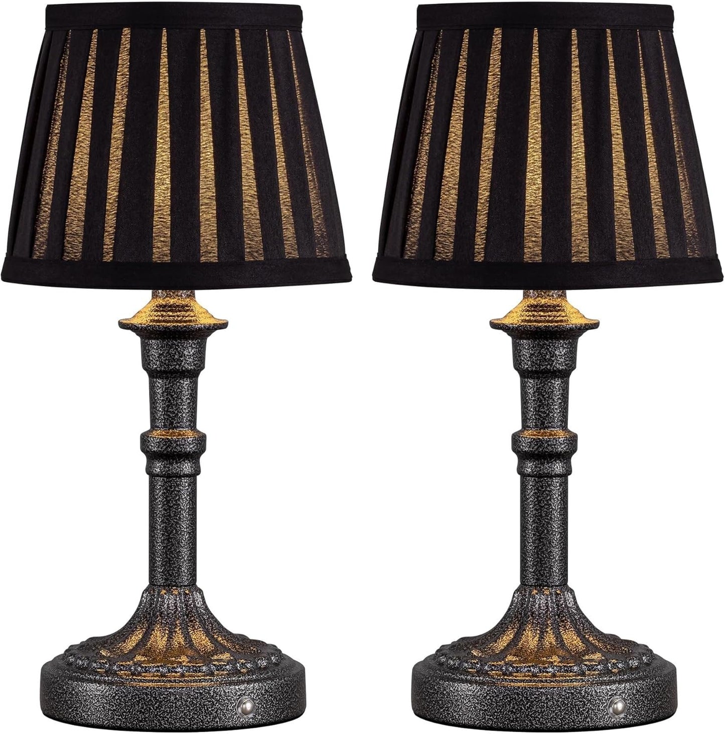 Cordless Portable LED Table Lamp 2-pack, Fabric Shade, Battery Power, Stepless Dimming, For Living And Dining Rooms suitable for bedrooms, living rooms, offices, book(Mottled Silver+Fabric Lampshde)