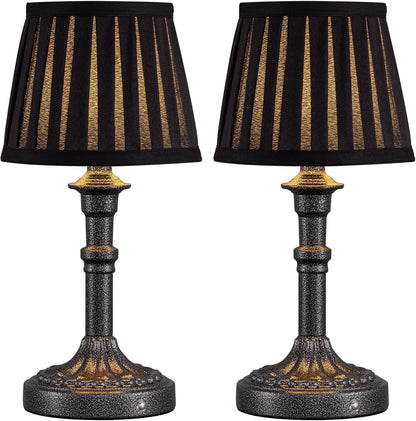 Cordless Portable LED Table Lamp 2-pack, Fabric Shade, Battery Power, Stepless Dimming, For Living And Dining Rooms suitable for bedrooms, living rooms, offices, book(Mottled Silver+Fabric Lampshde)