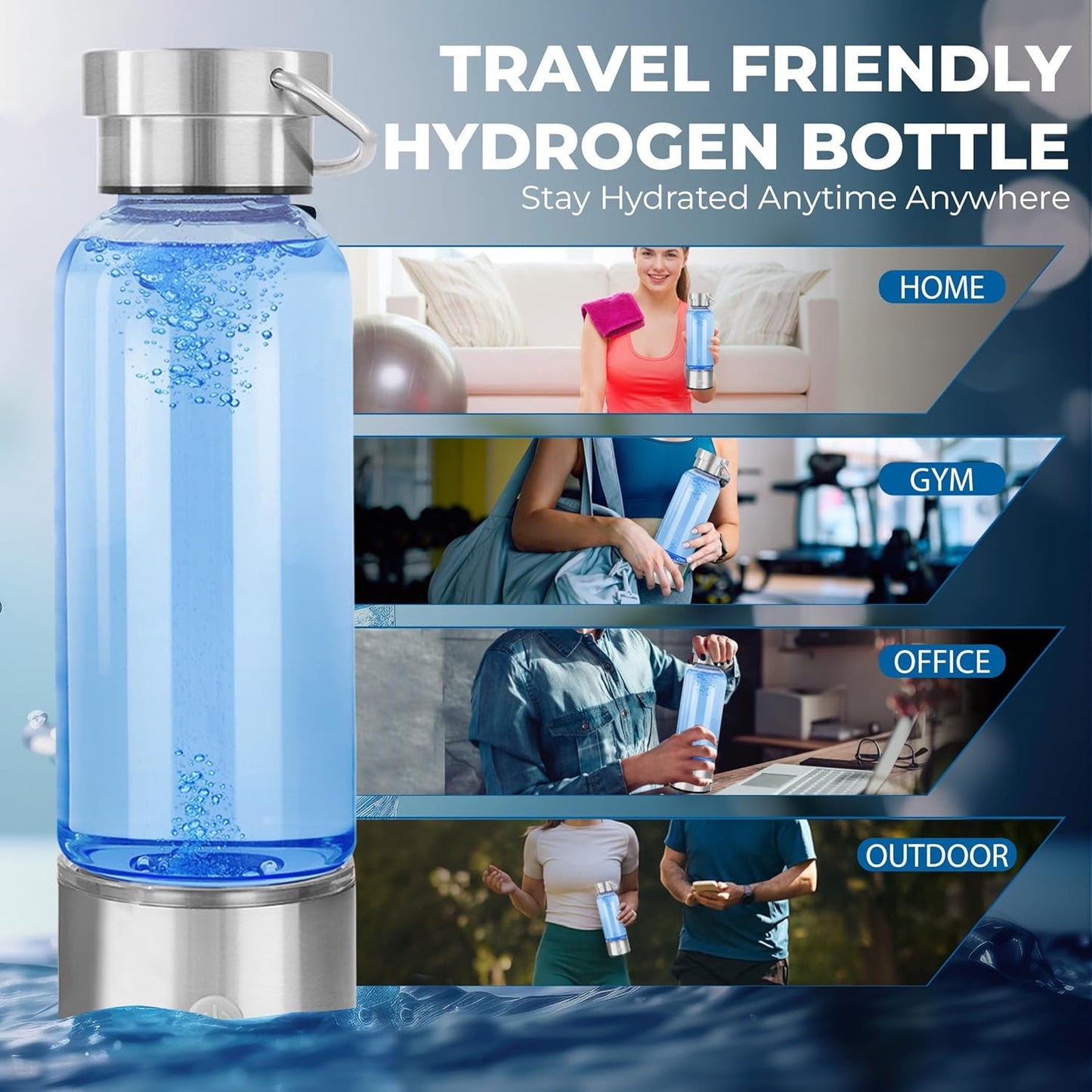 Hydrogen Water Bottle Generator | 14OZ Glass Bottle with 2200PPB SPE PEM Tech | Portable Leakproof Design | USB-C Rechargeable | Filtered Hydrogenated Water | Wellness Gift for Home, Gym, Office